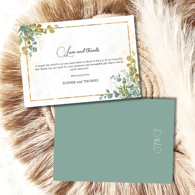 Tarjeta De Agradecimiento Acuarela de eucalipto verde y dorado (Subido por el creador)