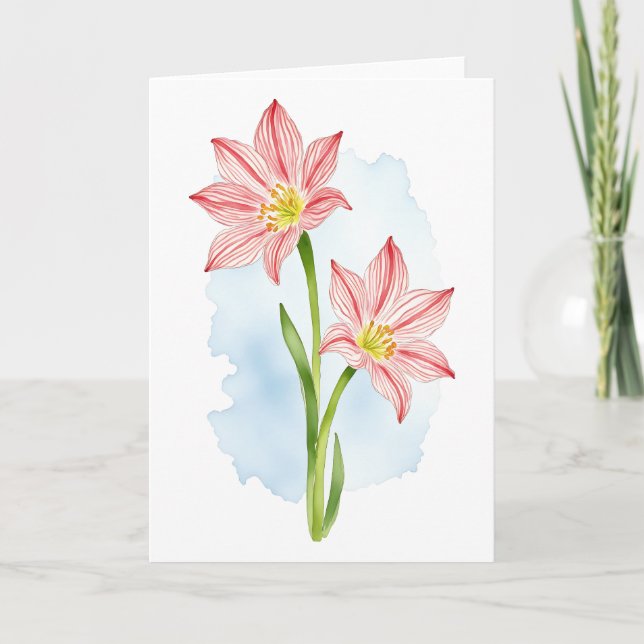 Tarjeta De Agradecimiento Acuarela de flores de Amaryllis (Anverso)