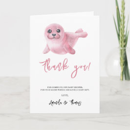 Tarjeta De Agradecimiento Acuarela de foca rosa - gracias