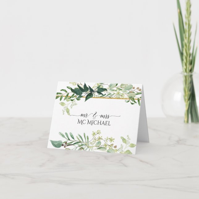 Tarjeta De Agradecimiento Acuarela de follaje de eucalipto verde blanco boda (Anverso)