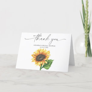 Tarjeta De Agradecimiento Acuarela de girasol, gracias regadera de novia