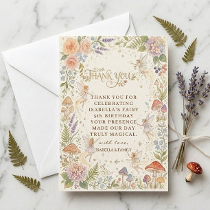 Tarjeta De Agradecimiento Acuarela de Hada Caprichosa del Bosque para Cumple