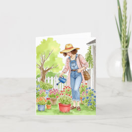 Tarjeta De Agradecimiento Acuarela De La Mujer Del Jardín