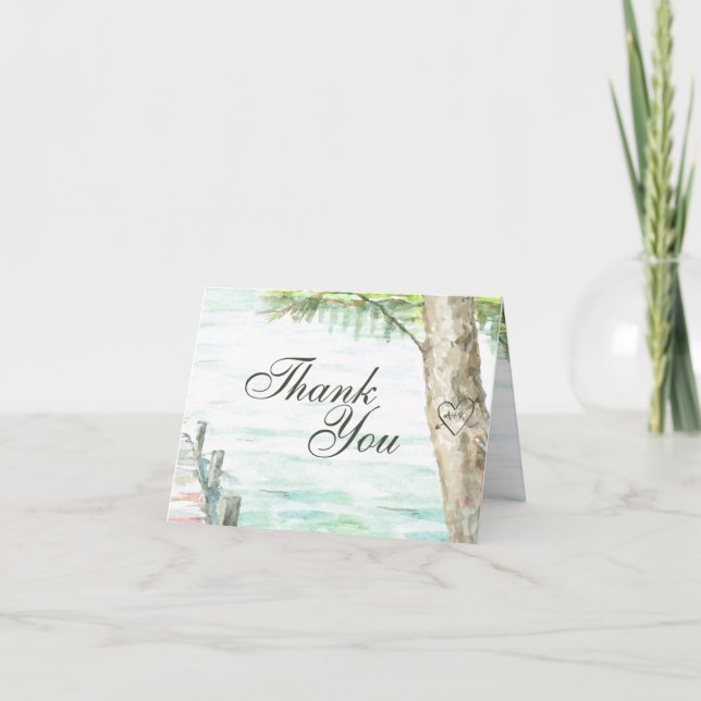 Tarjeta De Agradecimiento Acuarela de Lago Escenario Gracias (Anverso)