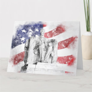 Tarjeta De Agradecimiento Acuarela de Lincoln Memorial Bandera estadounidens
