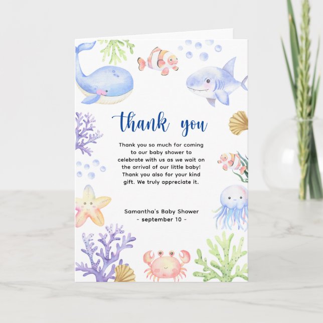 Tarjeta De Agradecimiento Acuarela de los animales del océano - gracias por  (Anverso)