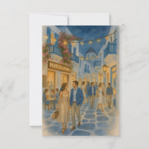 Tarjeta De Agradecimiento Acuarela de Mykonos Grecia