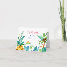 Tarjeta De Agradecimiento acuarela de playa palmeras piña boda gracias