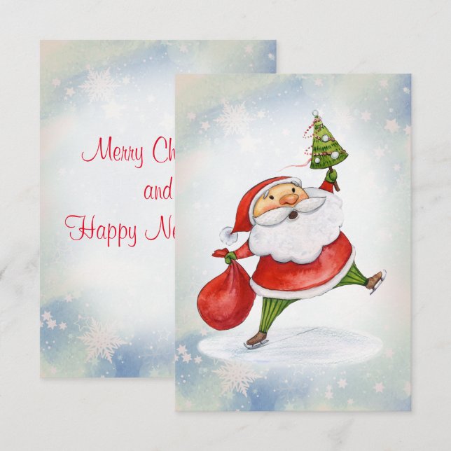 Tarjeta De Agradecimiento acuarela de Santa Claus Cute Navidades (Anverso / Reverso)