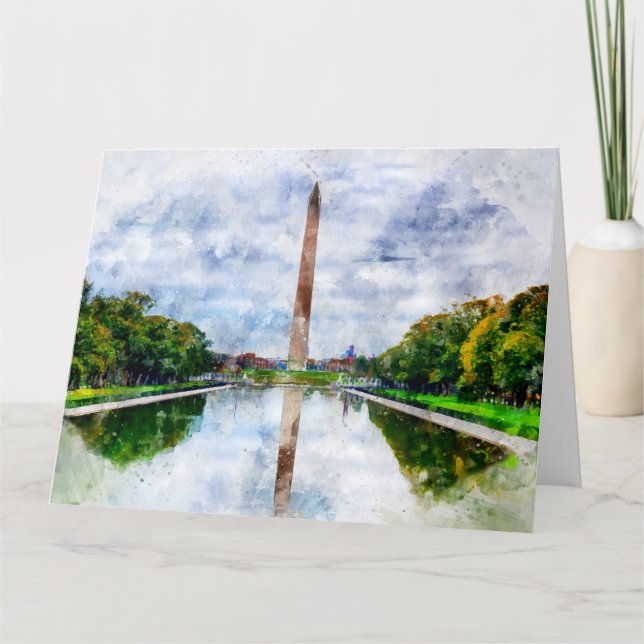 Tarjeta De Agradecimiento acuarela del Monumento de Washington con reflexión (Anverso)