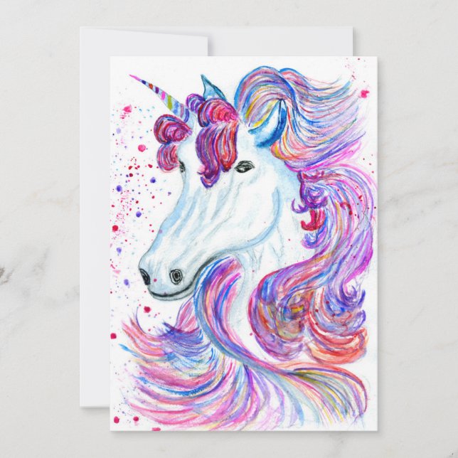 Tarjeta De Agradecimiento Acuarela del unicornio de la fantasía (Anverso)