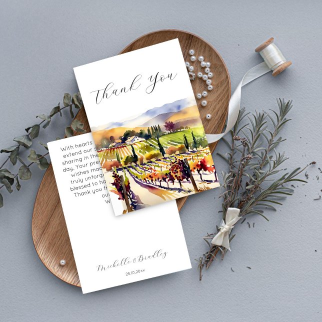Tarjeta De Agradecimiento acuarela del valle de Napa (Napa Valley vineyard wedding Thank You Card watercolor vineyard scenery vineyard themed wedding)