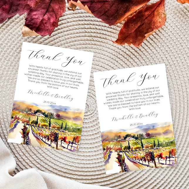 Tarjeta De Agradecimiento acuarela del valle de Napa (Vineyard Napa valley watercolor thank you cards for wedding bridal shower)