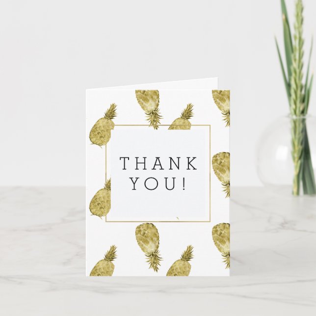 Tarjeta De Agradecimiento Acuarela dorada Piñas Gracias (Anverso)