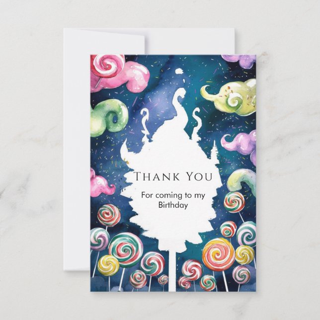 Tarjeta De Agradecimiento Acuarela encantada Candyland Cumpleaños (Anverso)