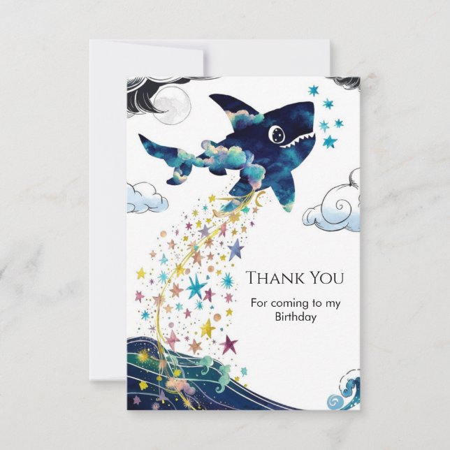 Tarjeta De Agradecimiento Acuarela encantada Deepsea Sharthday (Anverso)