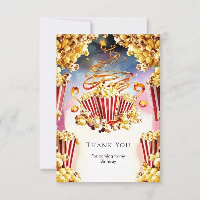Tarjeta De Agradecimiento Acuarela encantada Popcorn Cumpleaños (Anverso)
