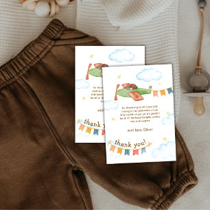 Tarjeta De Agradecimiento Acuarela Es un oso de avión para baby shower de ni