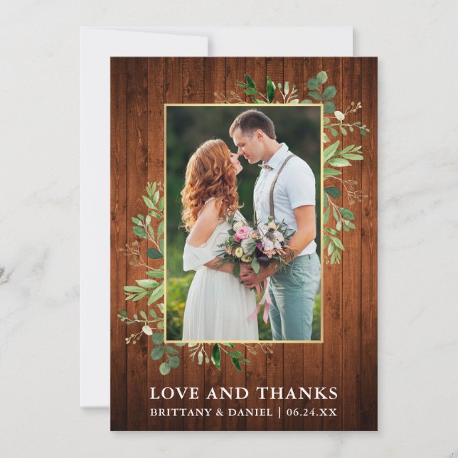 Tarjeta De Agradecimiento Acuarela Eucalipto Amor y Gracias Boda de Madera (Anverso)