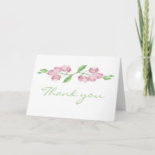 Tarjeta De Agradecimiento Acuarela Flor de Cerezo Gracias en blanco