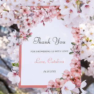 Tarjeta De Agradecimiento Acuarela Flor de Cerezo Rosa Elegante
