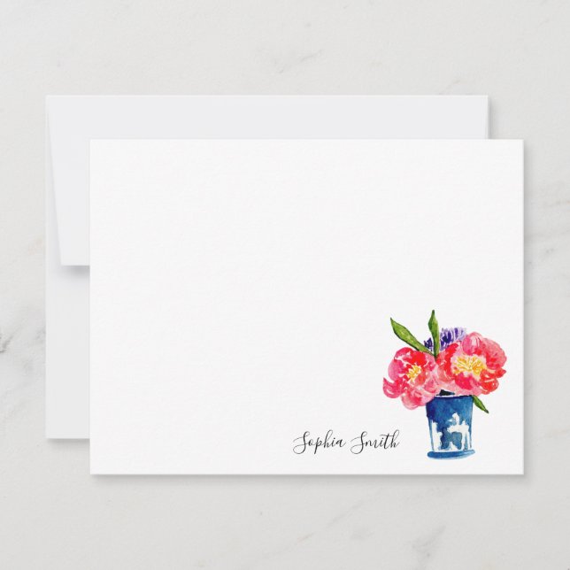 Tarjeta De Agradecimiento Acuarela Flor de Peony en jarrón (Anverso)
