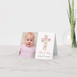 Tarjeta De Agradecimiento Acuarela Flor rosa Cruz Bautismo Foto