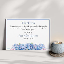 Tarjeta De Agradecimiento Acuarela floral azul hidrangea funeral