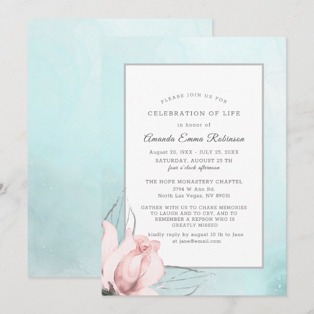 Tarjeta De Agradecimiento acuarela floral azul rosa rosa de Rubor (Anverso / Reverso)