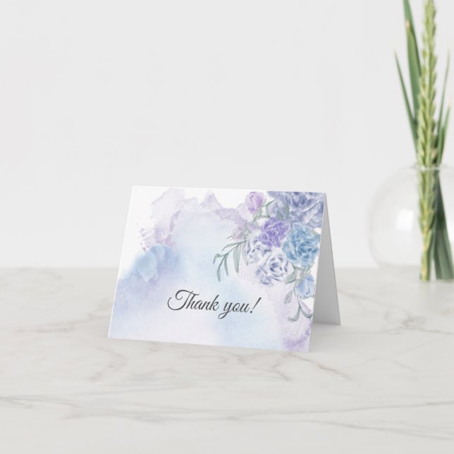 Tarjeta De Agradecimiento Acuarela floral azul y agitada (Anverso)