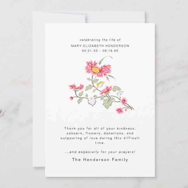 Tarjeta De Agradecimiento Acuarela Floral Bereavement Funeral Gracias (Anverso)