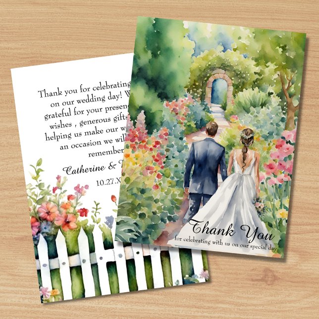 Tarjeta De Agradecimiento Acuarela Floral Boda Arco Verde Jardín (Subido por el creador)