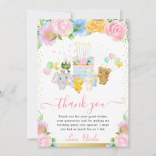 Tarjeta De Agradecimiento Acuarela Floral Cute Animal Friends Cumpleaños