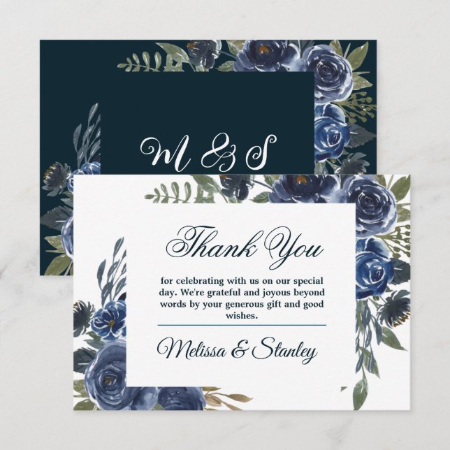 Tarjeta De Agradecimiento Acuarela Floral de Eucalipto Verde Azul Rústico (Anverso / Reverso)