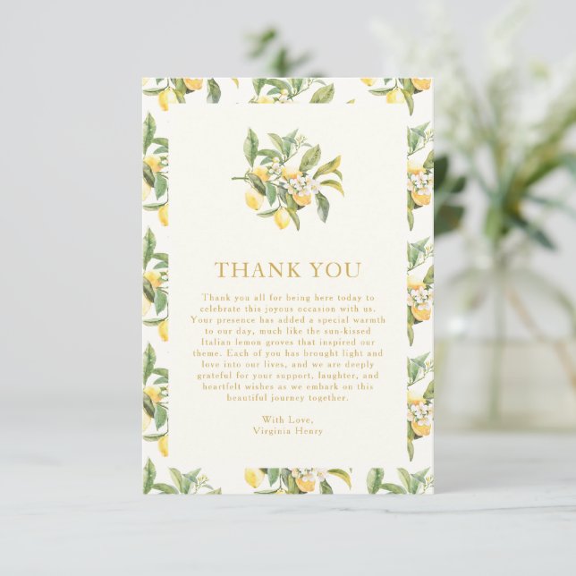 Tarjeta De Agradecimiento Acuarela Floral de Limón (Anverso de pie)