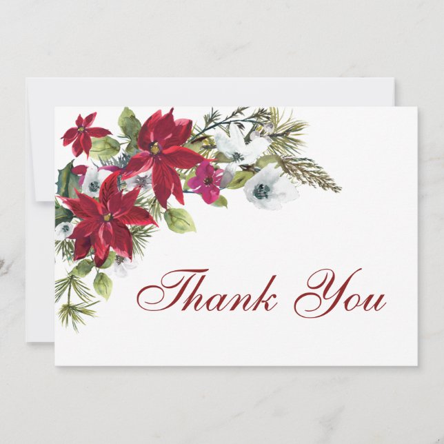 Tarjeta De Agradecimiento Acuarela floral de Poinsettia roja (Anverso)