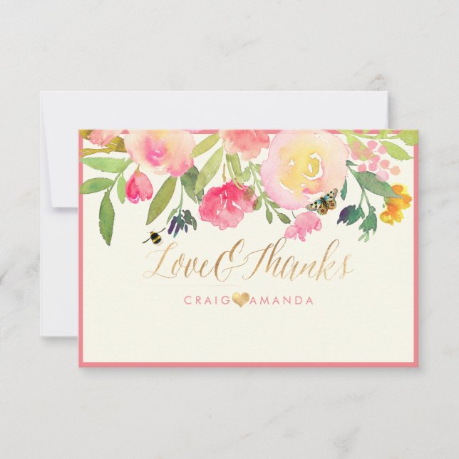 Tarjeta De Agradecimiento Acuarela floral de primavera de PixDezines Gracias (Anverso)