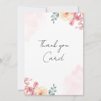 Tarjeta De Agradecimiento Acuarela Floral Feliz Gracias| Rosa Sonrojado 5x7