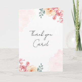 Tarjeta De Agradecimiento Acuarela Floral Feliz Gracias| Rosa Sonrosado 5x7
