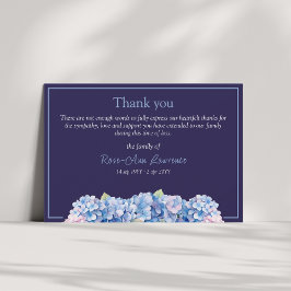 Tarjeta De Agradecimiento Acuarela floral hortensia azul funeral