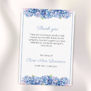 Tarjeta De Agradecimiento Acuarela floral hortensia azul funeral