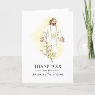 Tarjeta De Agradecimiento Acuarela Floral Jesús Bautismo o Bautizo