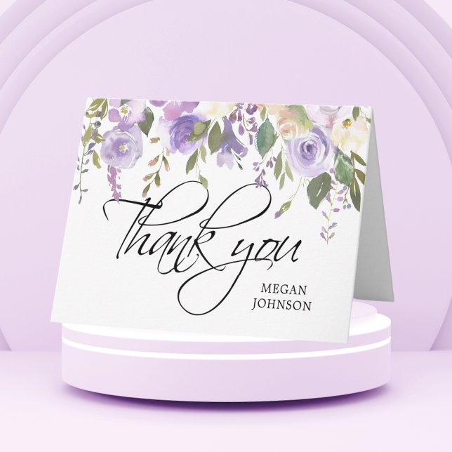 Tarjeta De Agradecimiento Acuarela Floral Lilac Bridal BODA Gracias (Subido por el creador)