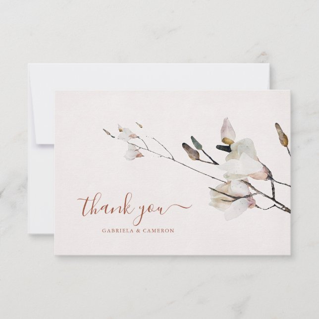 Tarjeta De Agradecimiento Acuarela floral Magnolia Terracotta (Anverso)