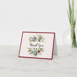 Tarjeta De Agradecimiento Acuarela floral moderna de flores de burdeos y veg