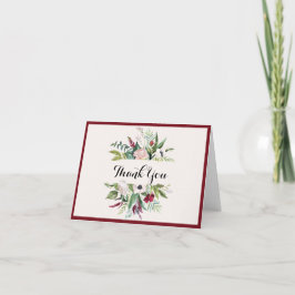 Tarjeta De Agradecimiento Acuarela floral moderna de flores de burdeos y veg
