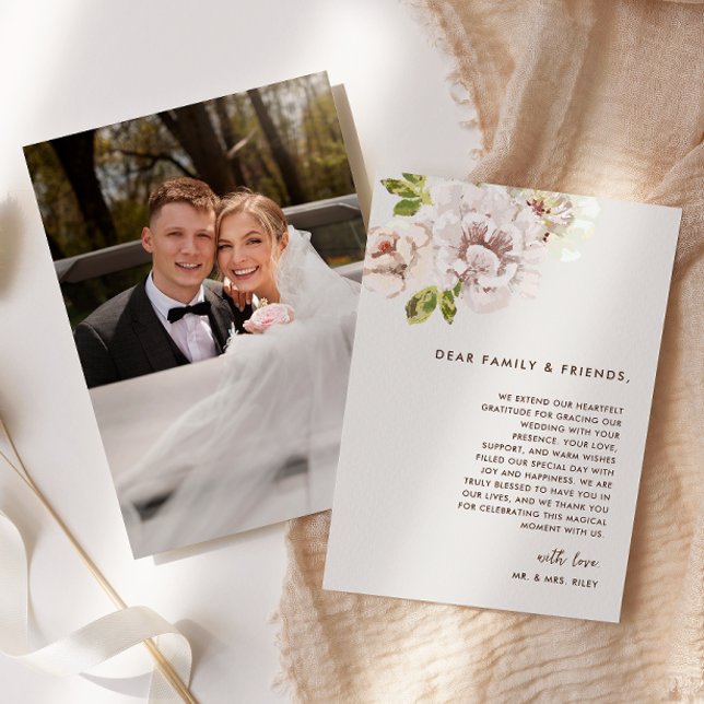 Tarjeta De Agradecimiento Acuarela floral moderna marfil-crema Boda foto (Subido por el creador)