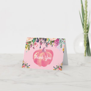 Tarjeta De Agradecimiento Acuarela Floral Otoño Rosa Calabaza
