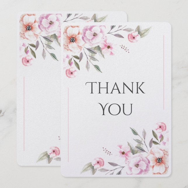 Tarjeta De Agradecimiento Acuarela floral rosa moderna (Anverso / Reverso)