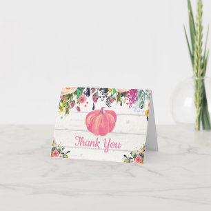 Tarjeta De Agradecimiento Acuarela Floral Rústico Otoño Calabaza